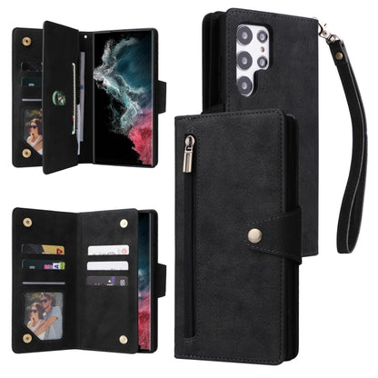 Rivet Buckle 9 Cards Three Fold Leather Phone Case, For Samsung Galaxy S22+, For Samsung Galaxy S22 Ultra 5G, For Samsung Galaxy A02, For Samsung Galaxy A03S 166mm, For Samsung Galaxy A10, For Samsung Galaxy A10s, For Samsung Galaxy A11 EU Version     ...