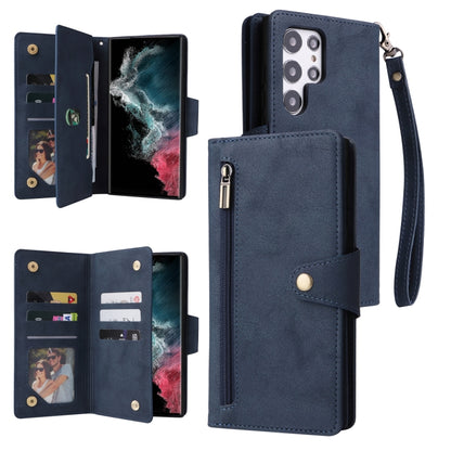 Rivet Buckle 9 Cards Three Fold Leather Phone Case, For Samsung Galaxy S22+, For Samsung Galaxy S22 Ultra 5G, For Samsung Galaxy A02, For Samsung Galaxy A03S 166mm, For Samsung Galaxy A10, For Samsung Galaxy A10s, For Samsung Galaxy A11 EU Version     ...