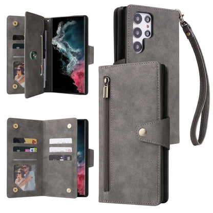 Rivet Buckle 9 Cards Three Fold Leather Phone Case, For Samsung Galaxy S22+, For Samsung Galaxy S22 Ultra 5G, For Samsung Galaxy A02, For Samsung Galaxy A03S 166mm, For Samsung Galaxy A10, For Samsung Galaxy A10s, For Samsung Galaxy A11 EU Version     ...