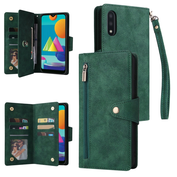 Rivet Buckle 9 Cards Three Fold Leather Phone Case, For Samsung Galaxy S22+, For Samsung Galaxy S22 Ultra 5G, For Samsung Galaxy A02, For Samsung Galaxy A03S 166mm, For Samsung Galaxy A10, For Samsung Galaxy A10s, For Samsung Galaxy A11 EU Version     ...