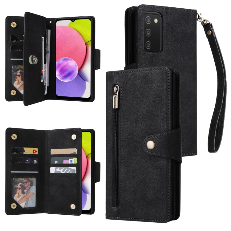Rivet Buckle 9 Cards Three Fold Leather Phone Case, For Samsung Galaxy S22+, For Samsung Galaxy S22 Ultra 5G, For Samsung Galaxy A02, For Samsung Galaxy A03S 166mm, For Samsung Galaxy A10, For Samsung Galaxy A10s, For Samsung Galaxy A11 EU Version     ...