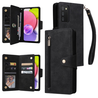 Rivet Buckle 9 Cards Three Fold Leather Phone Case, For Samsung Galaxy S22+, For Samsung Galaxy S22 Ultra 5G, For Samsung Galaxy A02, For Samsung Galaxy A03S 166mm, For Samsung Galaxy A10, For Samsung Galaxy A10s, For Samsung Galaxy A11 EU Version     ...