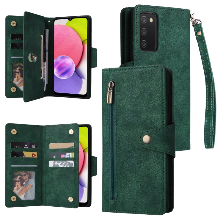 Rivet Buckle 9 Cards Three Fold Leather Phone Case, For Samsung Galaxy S22+, For Samsung Galaxy S22 Ultra 5G, For Samsung Galaxy A02, For Samsung Galaxy A03S 166mm, For Samsung Galaxy A10, For Samsung Galaxy A10s, For Samsung Galaxy A11 EU Version     ...