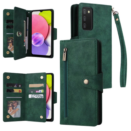 Rivet Buckle 9 Cards Three Fold Leather Phone Case, For Samsung Galaxy S22+, For Samsung Galaxy S22 Ultra 5G, For Samsung Galaxy A02, For Samsung Galaxy A03S 166mm, For Samsung Galaxy A10, For Samsung Galaxy A10s, For Samsung Galaxy A11 EU Version     ...