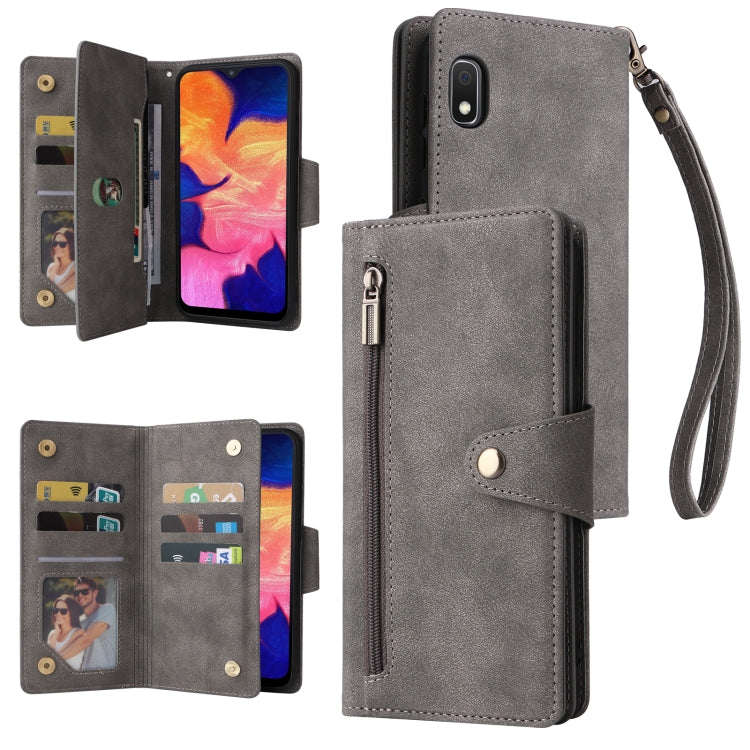 Rivet Buckle 9 Cards Three Fold Leather Phone Case, For Samsung Galaxy S22+, For Samsung Galaxy S22 Ultra 5G, For Samsung Galaxy A02, For Samsung Galaxy A03S 166mm, For Samsung Galaxy A10, For Samsung Galaxy A10s, For Samsung Galaxy A11 EU Version     ...