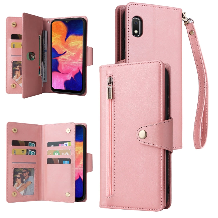 Rivet Buckle 9 Cards Three Fold Leather Phone Case, For Samsung Galaxy S22+, For Samsung Galaxy S22 Ultra 5G, For Samsung Galaxy A02, For Samsung Galaxy A03S 166mm, For Samsung Galaxy A10, For Samsung Galaxy A10s, For Samsung Galaxy A11 EU Version     ...