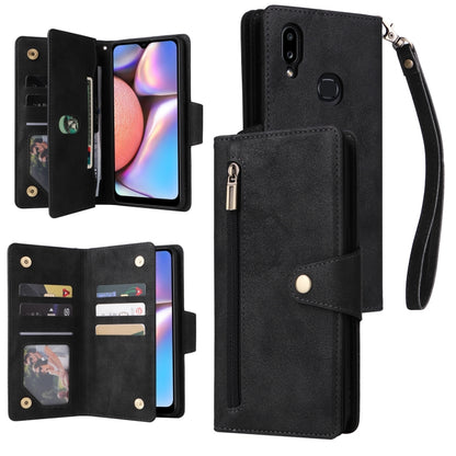 Rivet Buckle 9 Cards Three Fold Leather Phone Case, For Samsung Galaxy S22+, For Samsung Galaxy S22 Ultra 5G, For Samsung Galaxy A02, For Samsung Galaxy A03S 166mm, For Samsung Galaxy A10, For Samsung Galaxy A10s, For Samsung Galaxy A11 EU Version     ...
