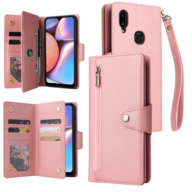 Rivet Buckle 9 Cards Three Fold Leather Phone Case, For Samsung Galaxy S22+, For Samsung Galaxy S22 Ultra 5G, For Samsung Galaxy A02, For Samsung Galaxy A03S 166mm, For Samsung Galaxy A10, For Samsung Galaxy A10s, For Samsung Galaxy A11 EU Version     ...