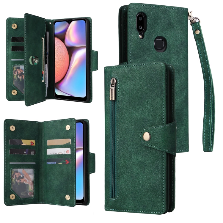 Rivet Buckle 9 Cards Three Fold Leather Phone Case, For Samsung Galaxy S22+, For Samsung Galaxy S22 Ultra 5G, For Samsung Galaxy A02, For Samsung Galaxy A03S 166mm, For Samsung Galaxy A10, For Samsung Galaxy A10s, For Samsung Galaxy A11 EU Version     ...