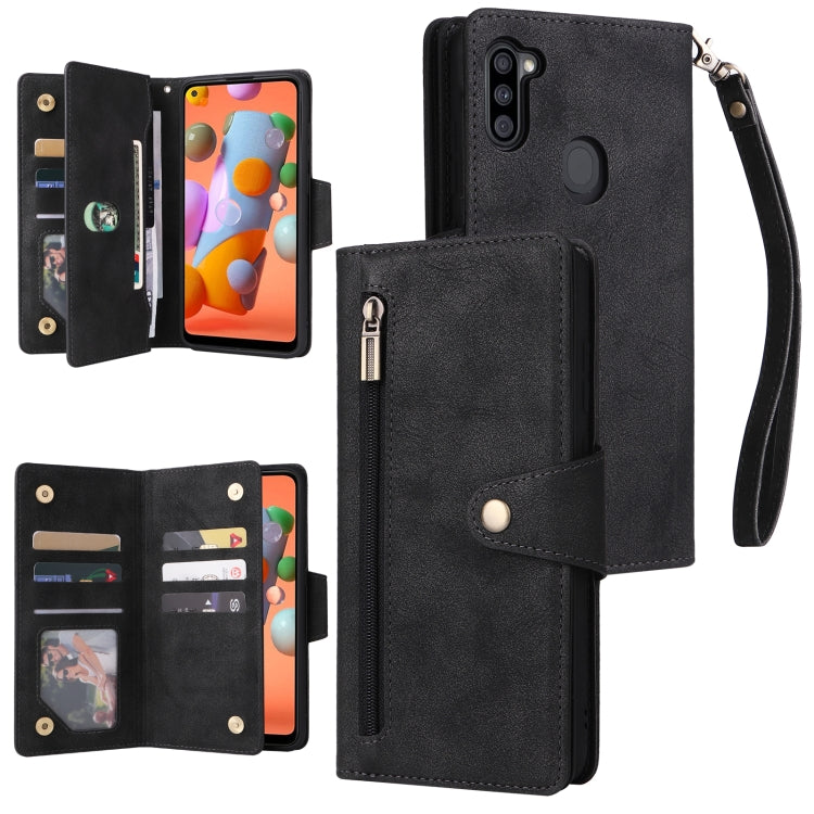 Rivet Buckle 9 Cards Three Fold Leather Phone Case, For Samsung Galaxy S22+, For Samsung Galaxy S22 Ultra 5G, For Samsung Galaxy A02, For Samsung Galaxy A03S 166mm, For Samsung Galaxy A10, For Samsung Galaxy A10s, For Samsung Galaxy A11 EU Version     ...