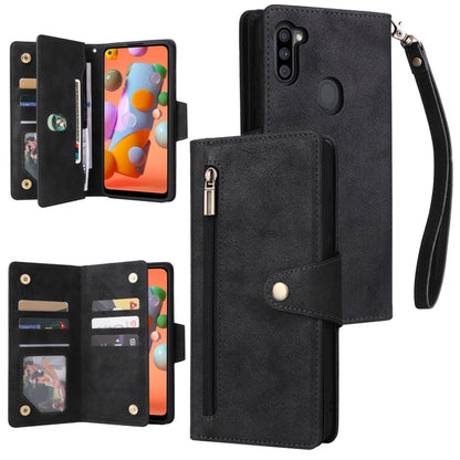 Rivet Buckle 9 Cards Three Fold Leather Phone Case, For Samsung Galaxy S22+, For Samsung Galaxy S22 Ultra 5G, For Samsung Galaxy A02, For Samsung Galaxy A03S 166mm, For Samsung Galaxy A10, For Samsung Galaxy A10s, For Samsung Galaxy A11 EU Version     ...