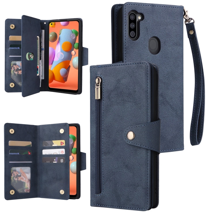 Rivet Buckle 9 Cards Three Fold Leather Phone Case, For Samsung Galaxy S22+, For Samsung Galaxy S22 Ultra 5G, For Samsung Galaxy A02, For Samsung Galaxy A03S 166mm, For Samsung Galaxy A10, For Samsung Galaxy A10s, For Samsung Galaxy A11 EU Version     ...