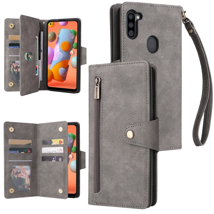 Rivet Buckle 9 Cards Three Fold Leather Phone Case, For Samsung Galaxy S22+, For Samsung Galaxy S22 Ultra 5G, For Samsung Galaxy A02, For Samsung Galaxy A03S 166mm, For Samsung Galaxy A10, For Samsung Galaxy A10s, For Samsung Galaxy A11 EU Version     ...