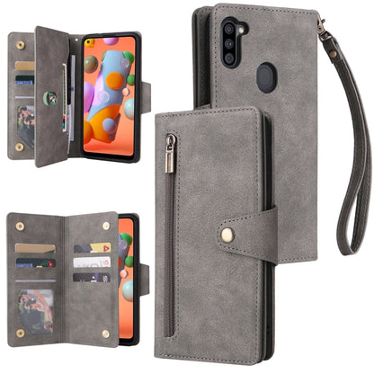 Rivet Buckle 9 Cards Three Fold Leather Phone Case, For Samsung Galaxy S22+, For Samsung Galaxy S22 Ultra 5G, For Samsung Galaxy A02, For Samsung Galaxy A03S 166mm, For Samsung Galaxy A10, For Samsung Galaxy A10s, For Samsung Galaxy A11 EU Version     ...