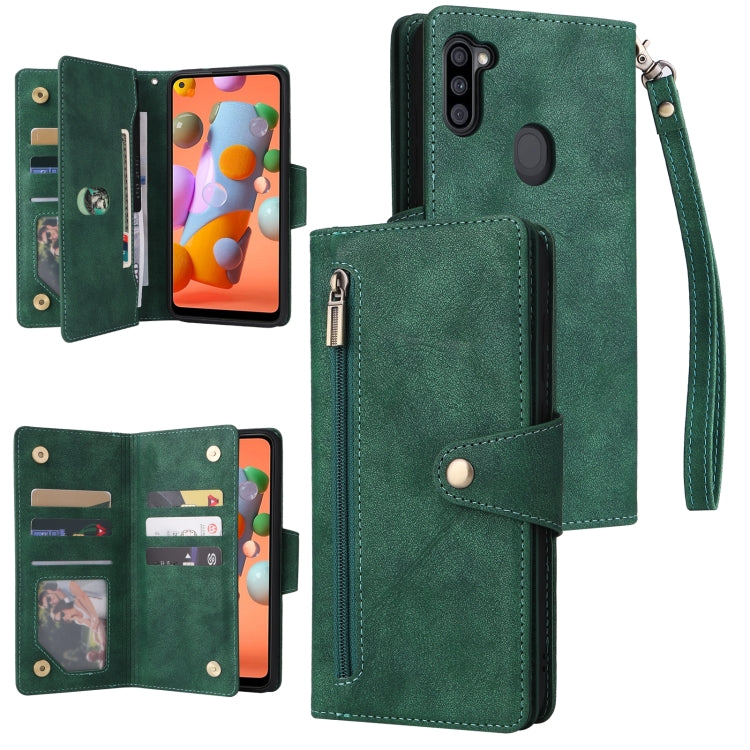 Rivet Buckle 9 Cards Three Fold Leather Phone Case, For Samsung Galaxy S22+, For Samsung Galaxy S22 Ultra 5G, For Samsung Galaxy A02, For Samsung Galaxy A03S 166mm, For Samsung Galaxy A10, For Samsung Galaxy A10s, For Samsung Galaxy A11 EU Version     ...