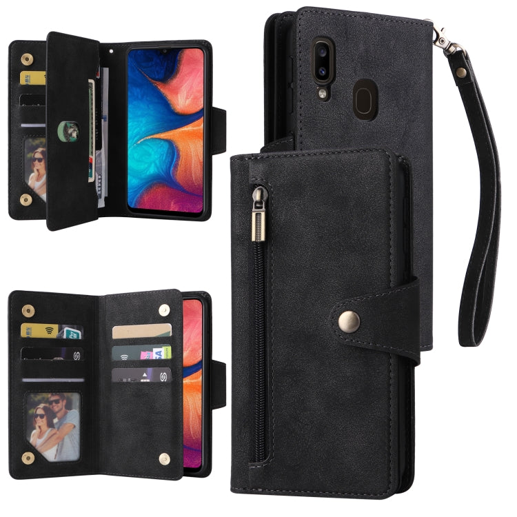 Rivet Buckle 9 Cards Three Fold Leather Phone Case, For Samsung Galaxy A20, For Samsung Galaxy A20E, For Samsung Galaxy A20S, For Samsung Galaxy A21 EU Version, For Samsung Galaxy A21S, For Samsung Galaxy A22 4G, For Samsung Galaxy A22 5G              ...