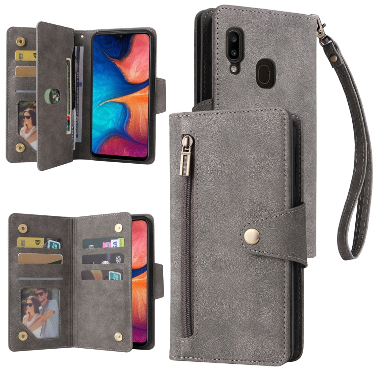 Rivet Buckle 9 Cards Three Fold Leather Phone Case, For Samsung Galaxy A20, For Samsung Galaxy A20E, For Samsung Galaxy A20S, For Samsung Galaxy A21 EU Version, For Samsung Galaxy A21S, For Samsung Galaxy A22 4G, For Samsung Galaxy A22 5G              ...