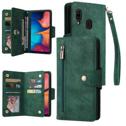 Rivet Buckle 9 Cards Three Fold Leather Phone Case, For Samsung Galaxy A20, For Samsung Galaxy A20E, For Samsung Galaxy A20S, For Samsung Galaxy A21 EU Version, For Samsung Galaxy A21S, For Samsung Galaxy A22 4G, For Samsung Galaxy A22 5G              ...