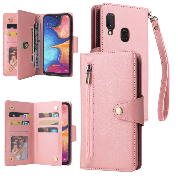 Rivet Buckle 9 Cards Three Fold Leather Phone Case, For Samsung Galaxy A20, For Samsung Galaxy A20E, For Samsung Galaxy A20S, For Samsung Galaxy A21 EU Version, For Samsung Galaxy A21S, For Samsung Galaxy A22 4G, For Samsung Galaxy A22 5G              ...