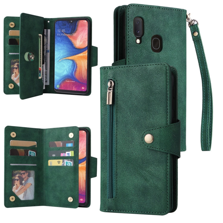 Rivet Buckle 9 Cards Three Fold Leather Phone Case, For Samsung Galaxy A20, For Samsung Galaxy A20E, For Samsung Galaxy A20S, For Samsung Galaxy A21 EU Version, For Samsung Galaxy A21S, For Samsung Galaxy A22 4G, For Samsung Galaxy A22 5G              ...