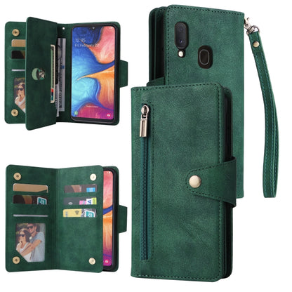 Rivet Buckle 9 Cards Three Fold Leather Phone Case, For Samsung Galaxy A20, For Samsung Galaxy A20E, For Samsung Galaxy A20S, For Samsung Galaxy A21 EU Version, For Samsung Galaxy A21S, For Samsung Galaxy A22 4G, For Samsung Galaxy A22 5G              ...