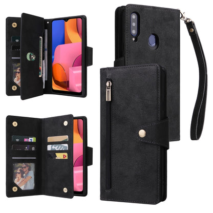 Rivet Buckle 9 Cards Three Fold Leather Phone Case, For Samsung Galaxy A20, For Samsung Galaxy A20E, For Samsung Galaxy A20S, For Samsung Galaxy A21 EU Version, For Samsung Galaxy A21S, For Samsung Galaxy A22 4G, For Samsung Galaxy A22 5G              ...