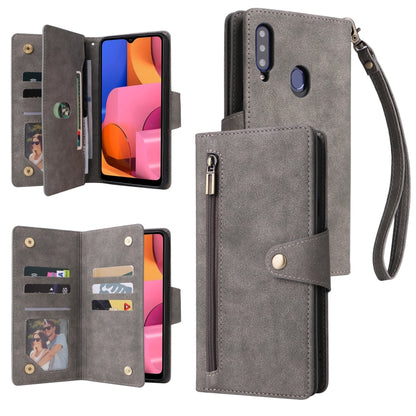 Rivet Buckle 9 Cards Three Fold Leather Phone Case, For Samsung Galaxy A20, For Samsung Galaxy A20E, For Samsung Galaxy A20S, For Samsung Galaxy A21 EU Version, For Samsung Galaxy A21S, For Samsung Galaxy A22 4G, For Samsung Galaxy A22 5G              ...