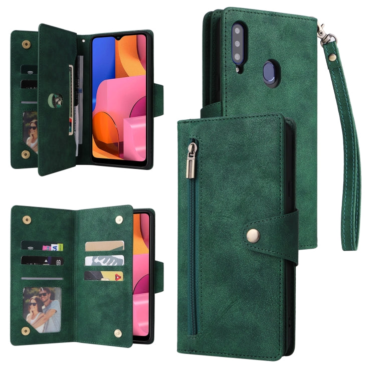 Rivet Buckle 9 Cards Three Fold Leather Phone Case, For Samsung Galaxy A20, For Samsung Galaxy A20E, For Samsung Galaxy A20S, For Samsung Galaxy A21 EU Version, For Samsung Galaxy A21S, For Samsung Galaxy A22 4G, For Samsung Galaxy A22 5G              ...
