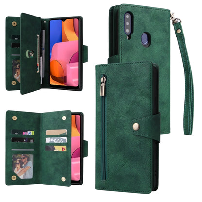 Rivet Buckle 9 Cards Three Fold Leather Phone Case, For Samsung Galaxy A20, For Samsung Galaxy A20E, For Samsung Galaxy A20S, For Samsung Galaxy A21 EU Version, For Samsung Galaxy A21S, For Samsung Galaxy A22 4G, For Samsung Galaxy A22 5G              ...