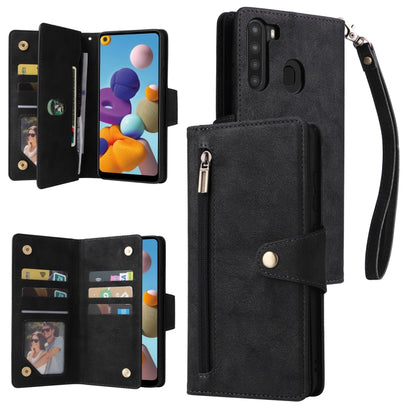 Rivet Buckle 9 Cards Three Fold Leather Phone Case, For Samsung Galaxy A20, For Samsung Galaxy A20E, For Samsung Galaxy A20S, For Samsung Galaxy A21 EU Version, For Samsung Galaxy A21S, For Samsung Galaxy A22 4G, For Samsung Galaxy A22 5G              ...
