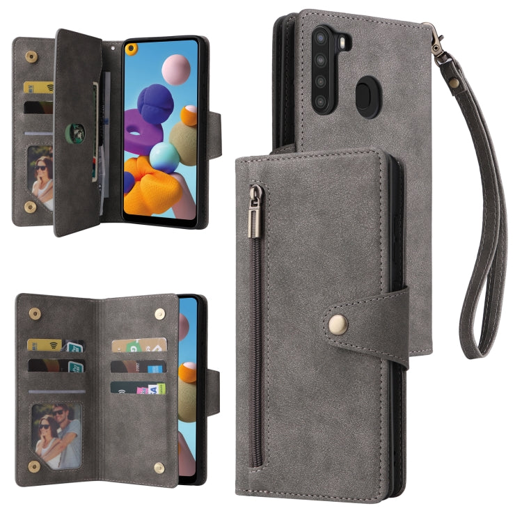 Rivet Buckle 9 Cards Three Fold Leather Phone Case, For Samsung Galaxy A20, For Samsung Galaxy A20E, For Samsung Galaxy A20S, For Samsung Galaxy A21 EU Version, For Samsung Galaxy A21S, For Samsung Galaxy A22 4G, For Samsung Galaxy A22 5G              ...