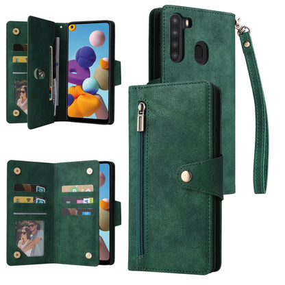 Rivet Buckle 9 Cards Three Fold Leather Phone Case, For Samsung Galaxy A20, For Samsung Galaxy A20E, For Samsung Galaxy A20S, For Samsung Galaxy A21 EU Version, For Samsung Galaxy A21S, For Samsung Galaxy A22 4G, For Samsung Galaxy A22 5G              ...