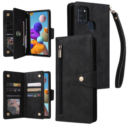 Rivet Buckle 9 Cards Three Fold Leather Phone Case, For Samsung Galaxy A20, For Samsung Galaxy A20E, For Samsung Galaxy A20S, For Samsung Galaxy A21 EU Version, For Samsung Galaxy A21S, For Samsung Galaxy A22 4G, For Samsung Galaxy A22 5G              ...