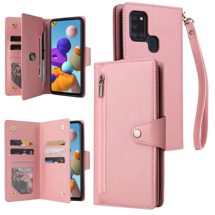 Rivet Buckle 9 Cards Three Fold Leather Phone Case, For Samsung Galaxy A20, For Samsung Galaxy A20E, For Samsung Galaxy A20S, For Samsung Galaxy A21 EU Version, For Samsung Galaxy A21S, For Samsung Galaxy A22 4G, For Samsung Galaxy A22 5G              ...