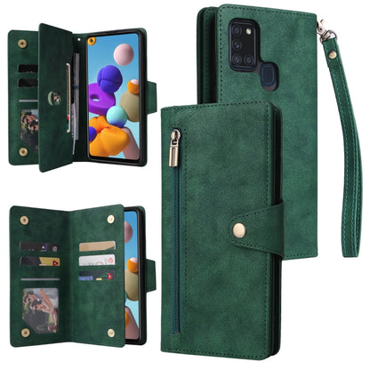 Rivet Buckle 9 Cards Three Fold Leather Phone Case, For Samsung Galaxy A20, For Samsung Galaxy A20E, For Samsung Galaxy A20S, For Samsung Galaxy A21 EU Version, For Samsung Galaxy A21S, For Samsung Galaxy A22 4G, For Samsung Galaxy A22 5G              ...