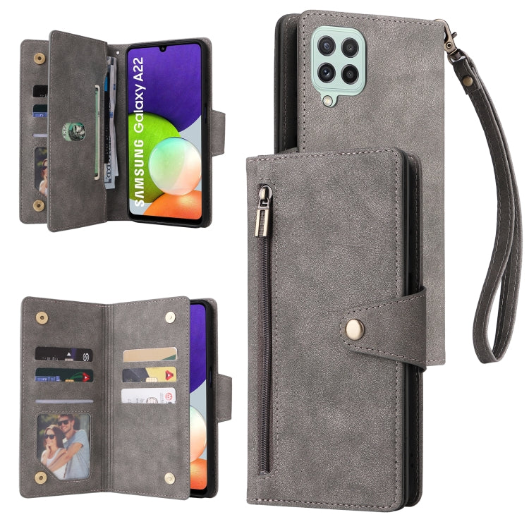Rivet Buckle 9 Cards Three Fold Leather Phone Case, For Samsung Galaxy A20, For Samsung Galaxy A20E, For Samsung Galaxy A20S, For Samsung Galaxy A21 EU Version, For Samsung Galaxy A21S, For Samsung Galaxy A22 4G, For Samsung Galaxy A22 5G              ...