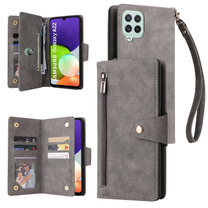 Rivet Buckle 9 Cards Three Fold Leather Phone Case, For Samsung Galaxy A20, For Samsung Galaxy A20E, For Samsung Galaxy A20S, For Samsung Galaxy A21 EU Version, For Samsung Galaxy A21S, For Samsung Galaxy A22 4G, For Samsung Galaxy A22 5G              ...