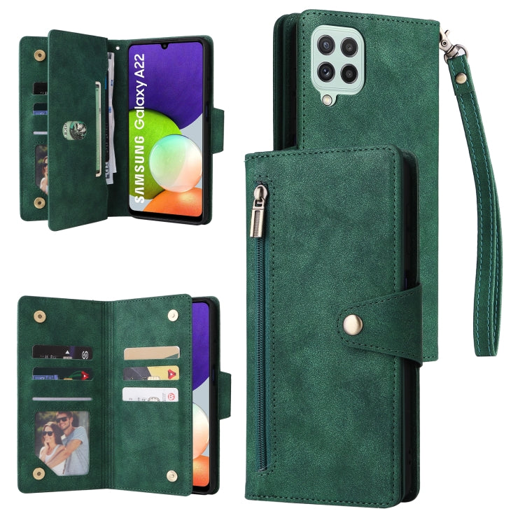 Rivet Buckle 9 Cards Three Fold Leather Phone Case, For Samsung Galaxy A20, For Samsung Galaxy A20E, For Samsung Galaxy A20S, For Samsung Galaxy A21 EU Version, For Samsung Galaxy A21S, For Samsung Galaxy A22 4G, For Samsung Galaxy A22 5G              ...