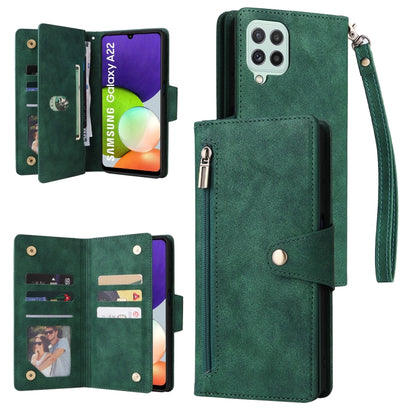 Rivet Buckle 9 Cards Three Fold Leather Phone Case, For Samsung Galaxy A20, For Samsung Galaxy A20E, For Samsung Galaxy A20S, For Samsung Galaxy A21 EU Version, For Samsung Galaxy A21S, For Samsung Galaxy A22 4G, For Samsung Galaxy A22 5G              ...