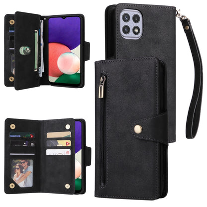 Rivet Buckle 9 Cards Three Fold Leather Phone Case, For Samsung Galaxy A20, For Samsung Galaxy A20E, For Samsung Galaxy A20S, For Samsung Galaxy A21 EU Version, For Samsung Galaxy A21S, For Samsung Galaxy A22 4G, For Samsung Galaxy A22 5G              ...