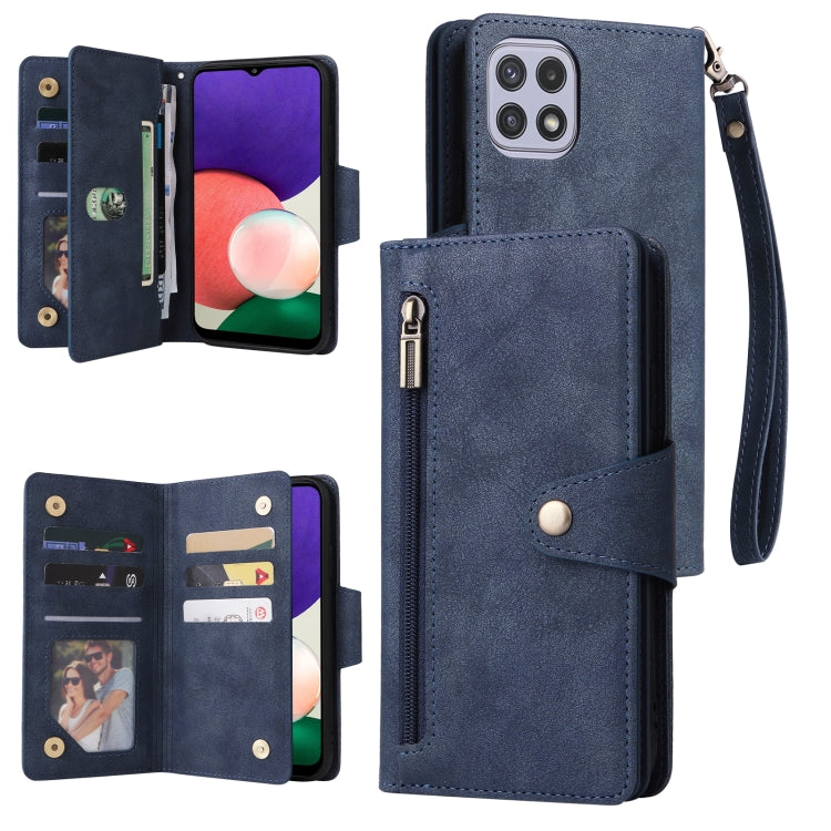 Rivet Buckle 9 Cards Three Fold Leather Phone Case, For Samsung Galaxy A20, For Samsung Galaxy A20E, For Samsung Galaxy A20S, For Samsung Galaxy A21 EU Version, For Samsung Galaxy A21S, For Samsung Galaxy A22 4G, For Samsung Galaxy A22 5G              ...