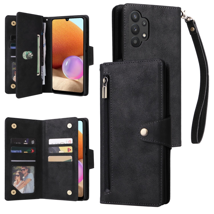 Rivet Buckle 9 Cards Three Fold Leather Phone Case, For Samsung Galaxy A20, For Samsung Galaxy A20E, For Samsung Galaxy A20S, For Samsung Galaxy A21 EU Version, For Samsung Galaxy A21S, For Samsung Galaxy A22 4G, For Samsung Galaxy A22 5G              ...