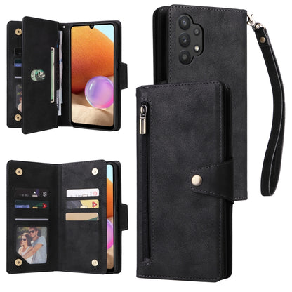 Rivet Buckle 9 Cards Three Fold Leather Phone Case, For Samsung Galaxy A20, For Samsung Galaxy A20E, For Samsung Galaxy A20S, For Samsung Galaxy A21 EU Version, For Samsung Galaxy A21S, For Samsung Galaxy A22 4G, For Samsung Galaxy A22 5G              ...