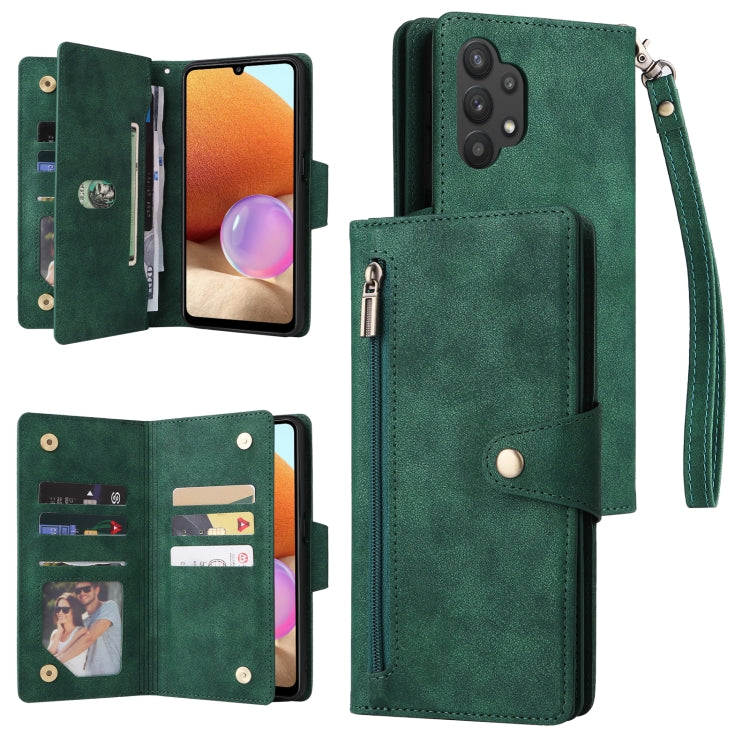 Rivet Buckle 9 Cards Three Fold Leather Phone Case, For Samsung Galaxy A20, For Samsung Galaxy A20E, For Samsung Galaxy A20S, For Samsung Galaxy A21 EU Version, For Samsung Galaxy A21S, For Samsung Galaxy A22 4G, For Samsung Galaxy A22 5G              ...
