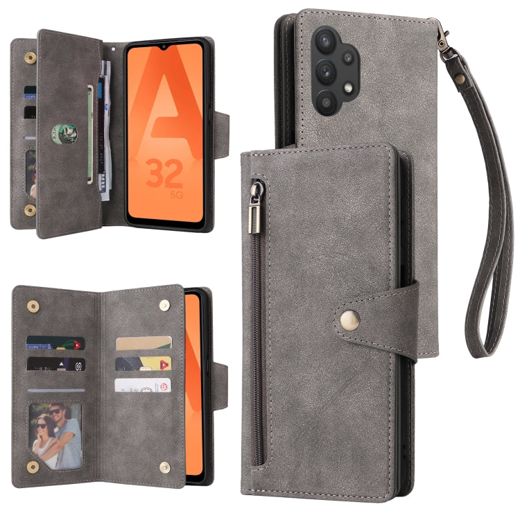 Rivet Buckle 9 Cards Three Fold Leather Phone Case, For Samsung Galaxy A20, For Samsung Galaxy A20E, For Samsung Galaxy A20S, For Samsung Galaxy A21 EU Version, For Samsung Galaxy A21S, For Samsung Galaxy A22 4G, For Samsung Galaxy A22 5G              ...