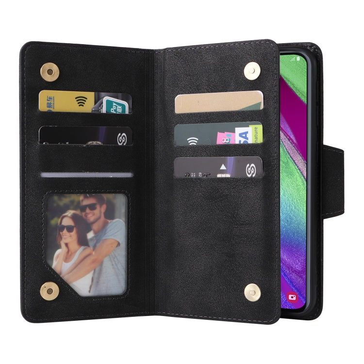 Rivet Buckle 9 Cards Three Fold Leather Phone Case, For Samsung Galaxy A40, For Samsung Galaxy A42 5G, For Samsung Galaxy A51, For Samsung Galaxy A51 5G, For Samsung Galaxy A52 5G, For Samsung Galaxy A70/A70S, For Samsung Galaxy A71                    ...