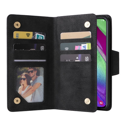 Rivet Buckle 9 Cards Three Fold Leather Phone Case, For Samsung Galaxy A40, For Samsung Galaxy A42 5G, For Samsung Galaxy A51, For Samsung Galaxy A51 5G, For Samsung Galaxy A52 5G, For Samsung Galaxy A70/A70S, For Samsung Galaxy A71                    ...