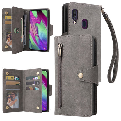 Rivet Buckle 9 Cards Three Fold Leather Phone Case, For Samsung Galaxy A40, For Samsung Galaxy A42 5G, For Samsung Galaxy A51, For Samsung Galaxy A51 5G, For Samsung Galaxy A52 5G, For Samsung Galaxy A70/A70S, For Samsung Galaxy A71                    ...