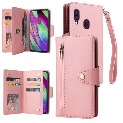 Rivet Buckle 9 Cards Three Fold Leather Phone Case, For Samsung Galaxy A40, For Samsung Galaxy A42 5G, For Samsung Galaxy A51, For Samsung Galaxy A51 5G, For Samsung Galaxy A52 5G, For Samsung Galaxy A70/A70S, For Samsung Galaxy A71                    ...