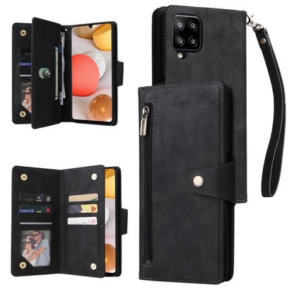 Rivet Buckle 9 Cards Three Fold Leather Phone Case, For Samsung Galaxy A40, For Samsung Galaxy A42 5G, For Samsung Galaxy A51, For Samsung Galaxy A51 5G, For Samsung Galaxy A52 5G, For Samsung Galaxy A70/A70S, For Samsung Galaxy A71                    ...